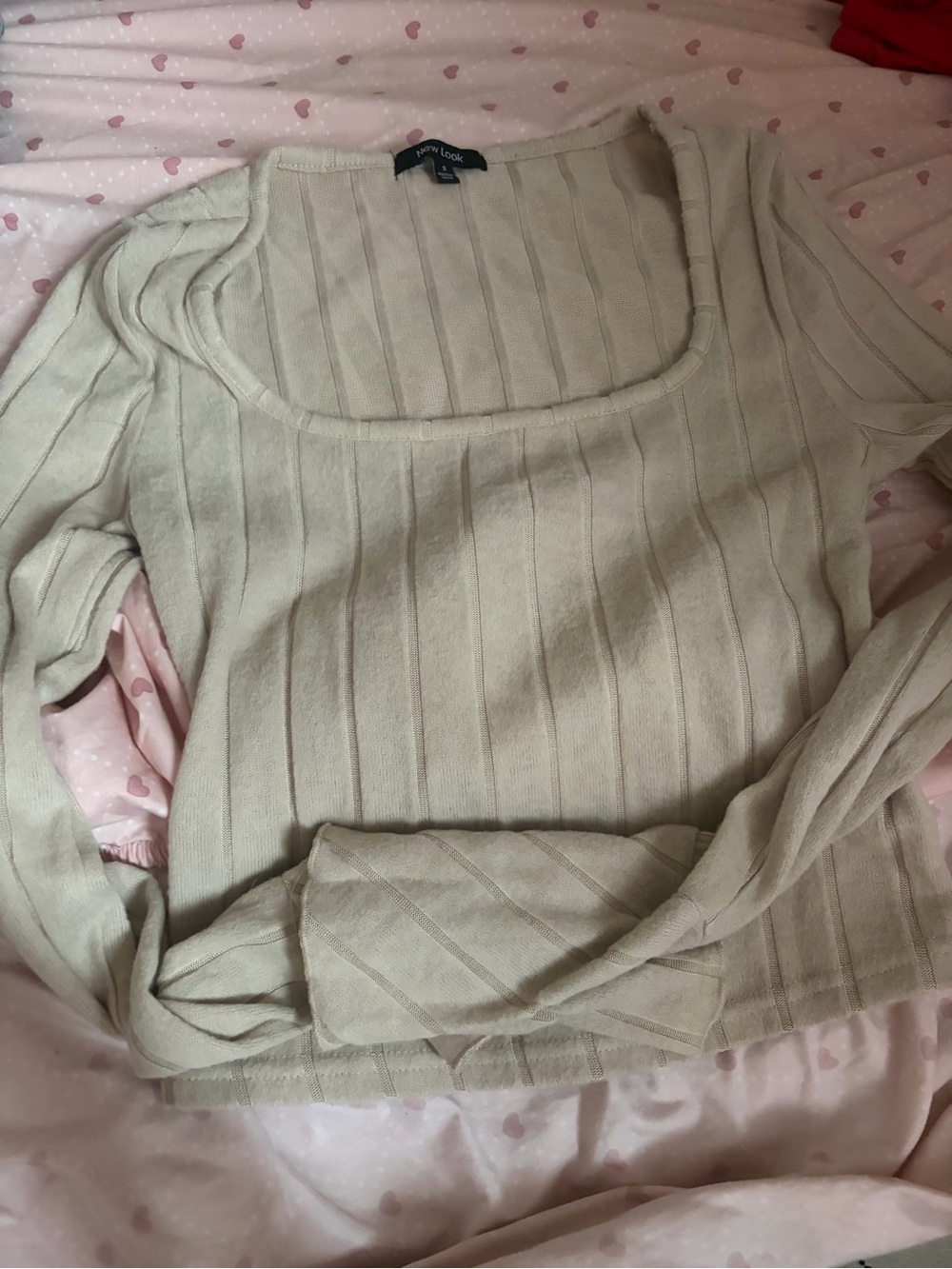 New Look Cream Ribbed Square-Neck Sweater
